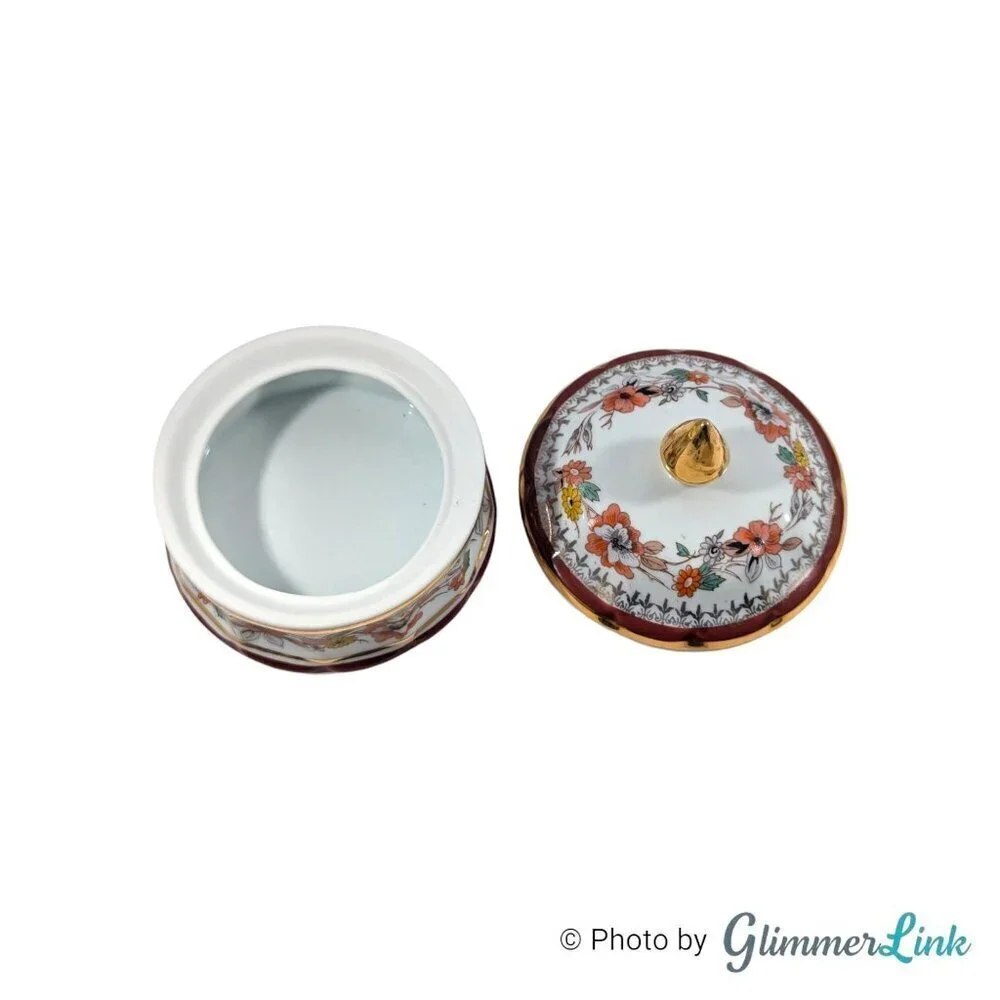 Vintage Porcelanas Portugal Multi Color Floral Porcelain Candy Dish Trinket Box
